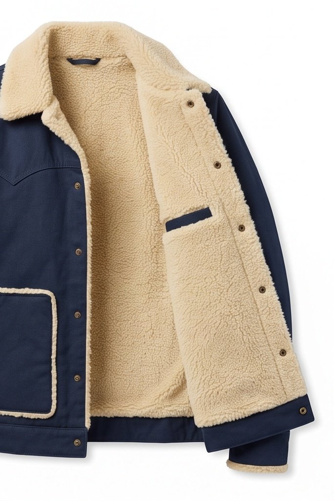 Men's Navy Canvas Shearling Western Jacket - Image 2