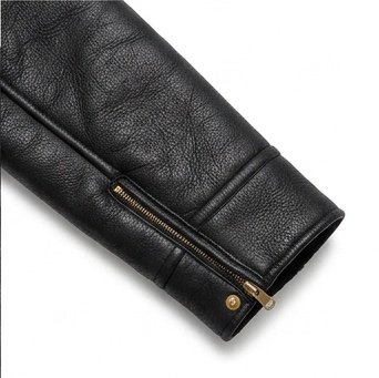 Men's Black Shearling Café Racer Genuine Leather Jacket - Image 3