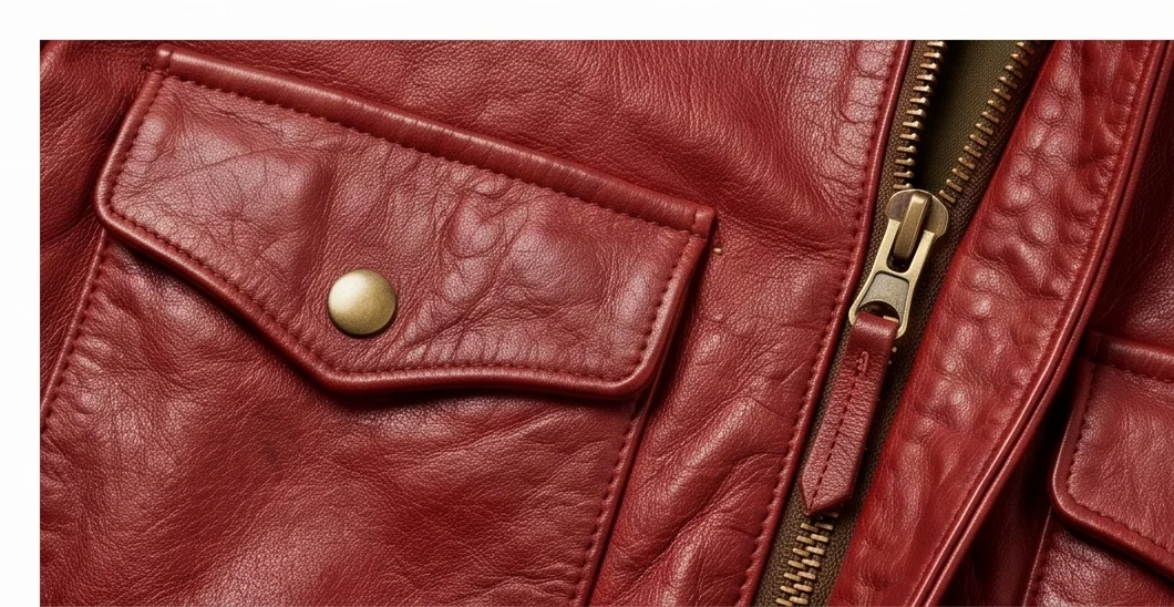 Women's Red Goatskin Leather Flight Jacket - Image 6