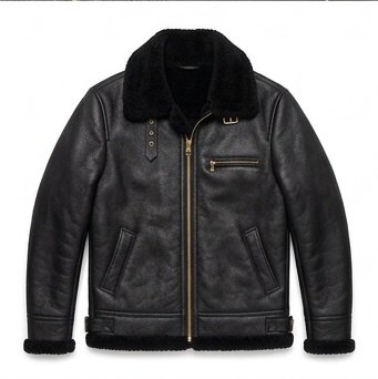 Men's Black Shearling Café Racer Genuine Leather Jacket - Image 2