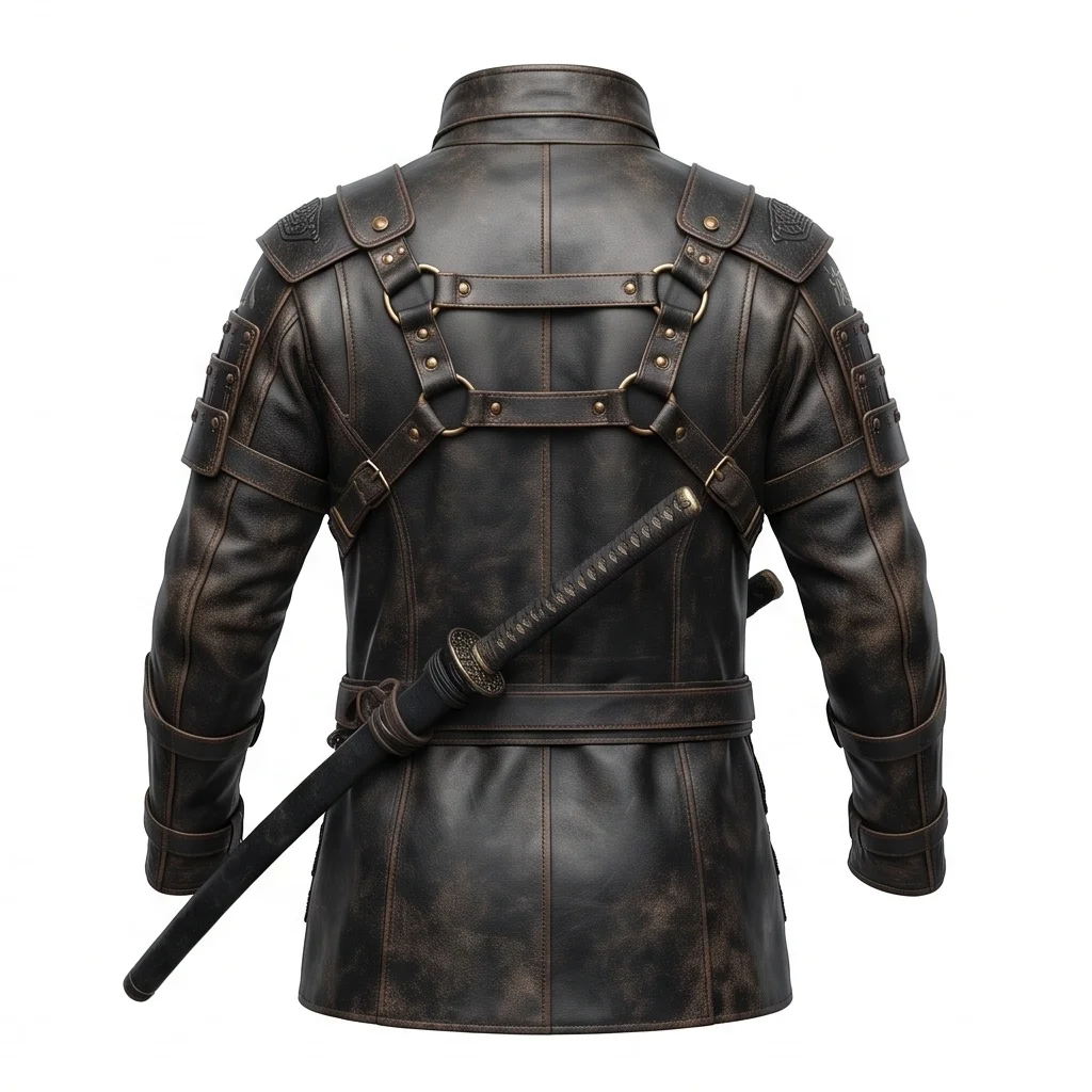 Men's Distressed Brown Cinematic Ronin Warrior Leather Jacket - Image 3