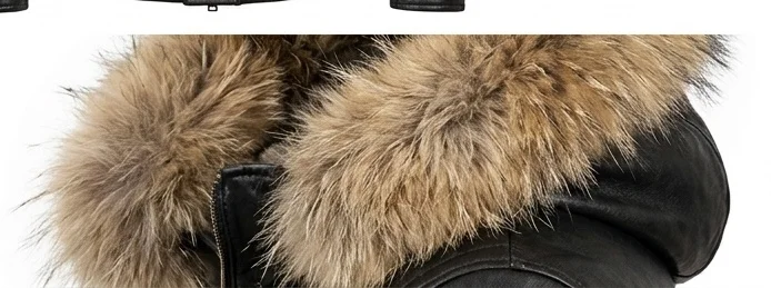 Men’s Black Leather Jacket with Faux Fur Hood - Image 7