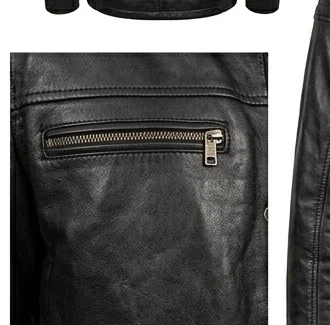 Men’s Black Leather Jacket with Faux Fur Hood - Image 4