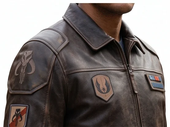 The Mandalorian Inspired Brown Leather Flight Bomber Jacket - Image 6