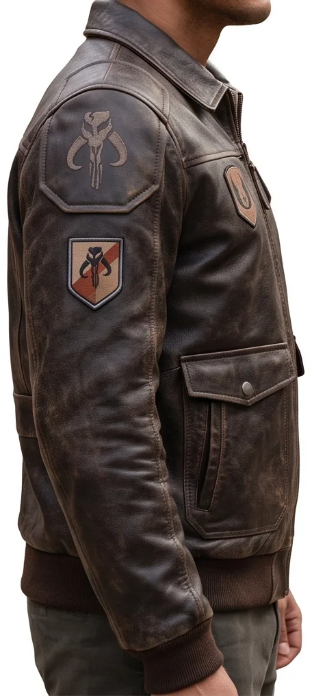 The Mandalorian Inspired Brown Leather Flight Bomber Jacket - Image 3