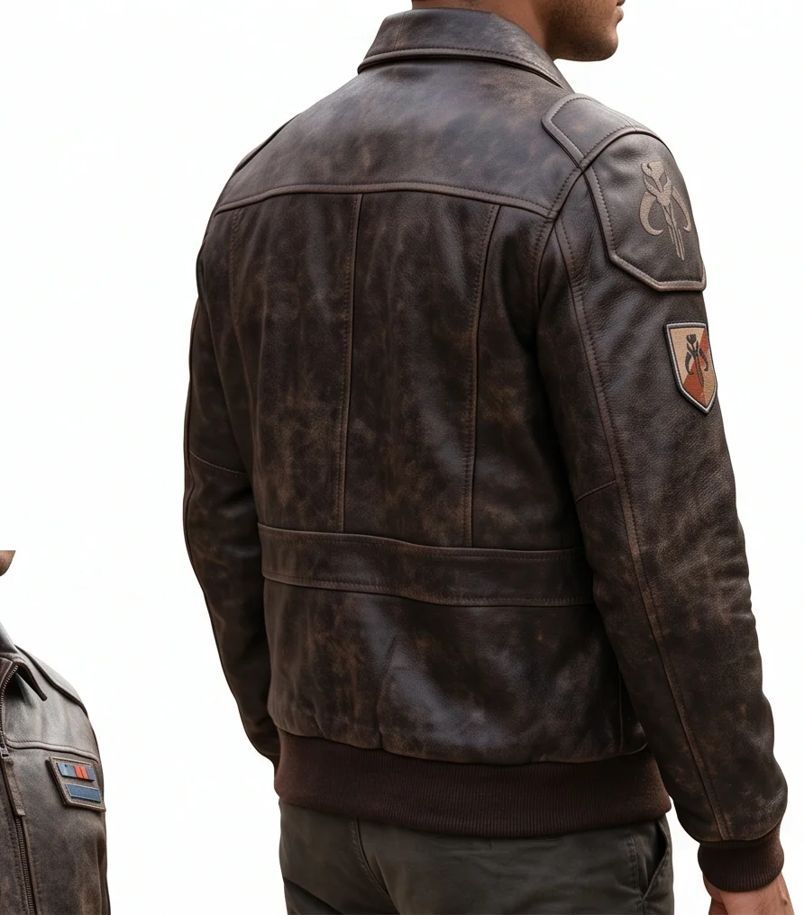 The Mandalorian Inspired Brown Leather Flight Bomber Jacket - Image 5