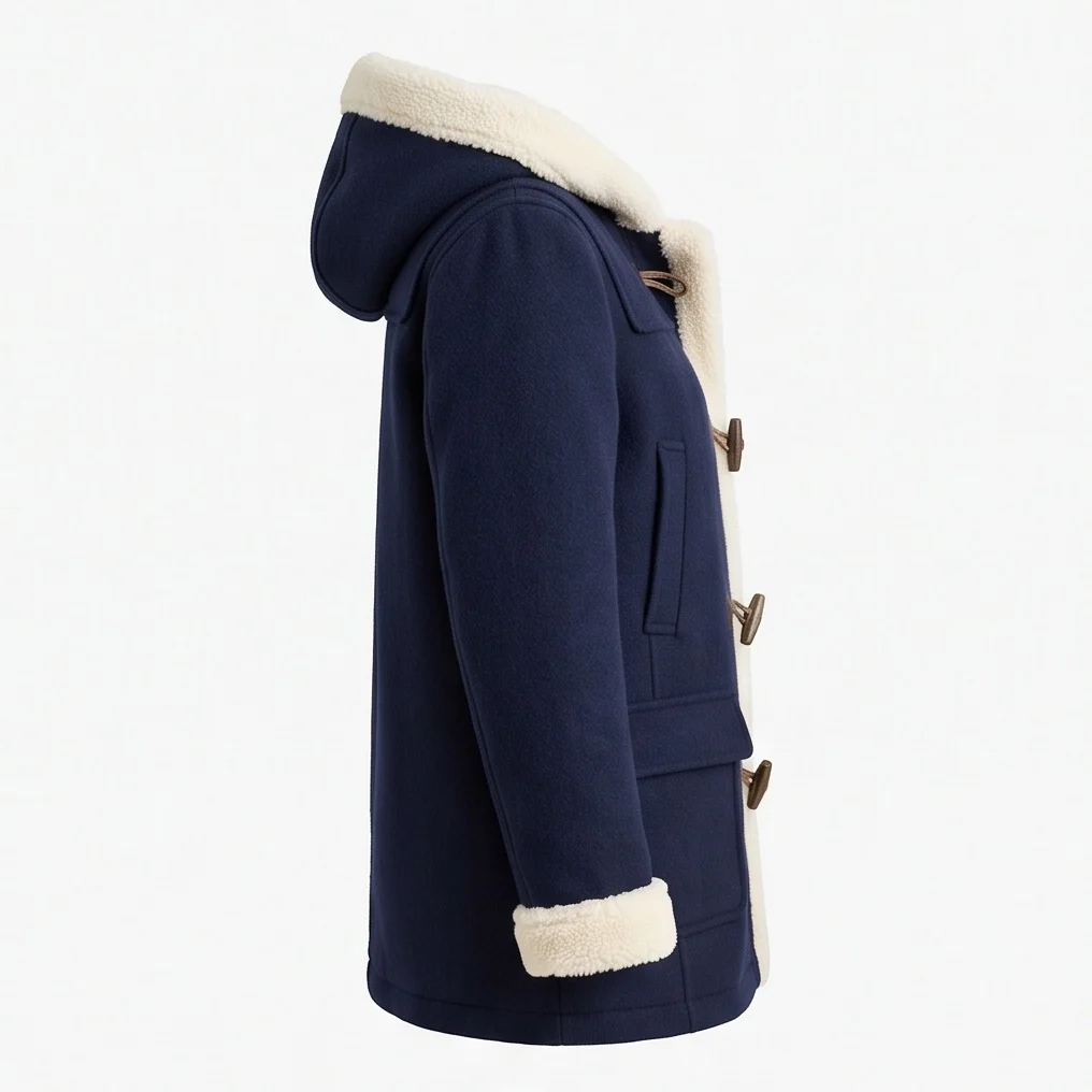Women’s Midnight Navy Shearling Lined Wool Duffle Coat - Image 3