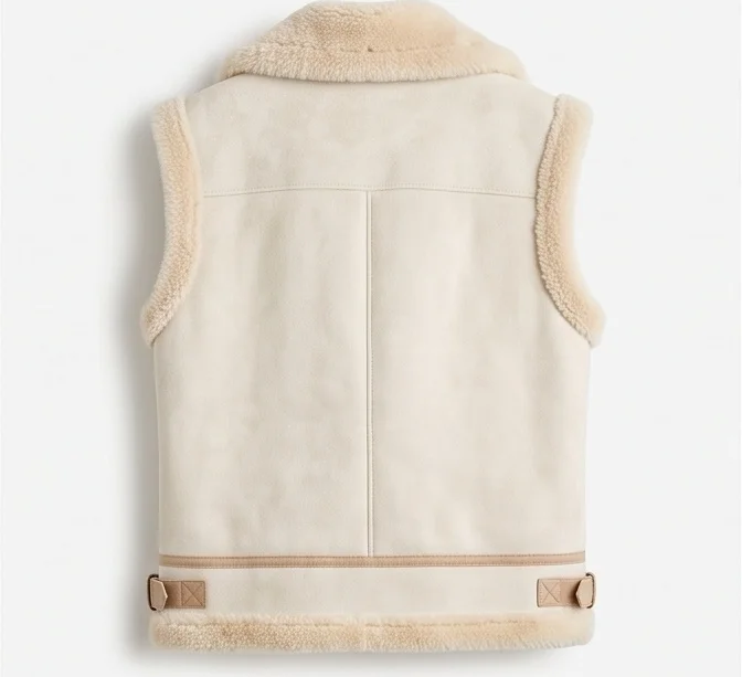Women’s Cream Shearling Biker Vest - Image 3
