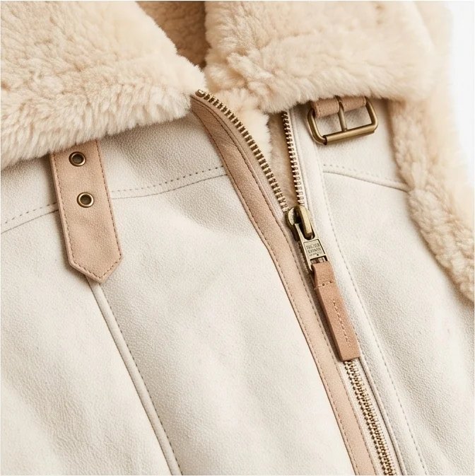 Women’s Cream Shearling Biker Vest - Image 5