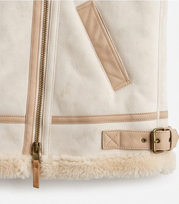 Women’s Cream Shearling Biker Vest - Image 6