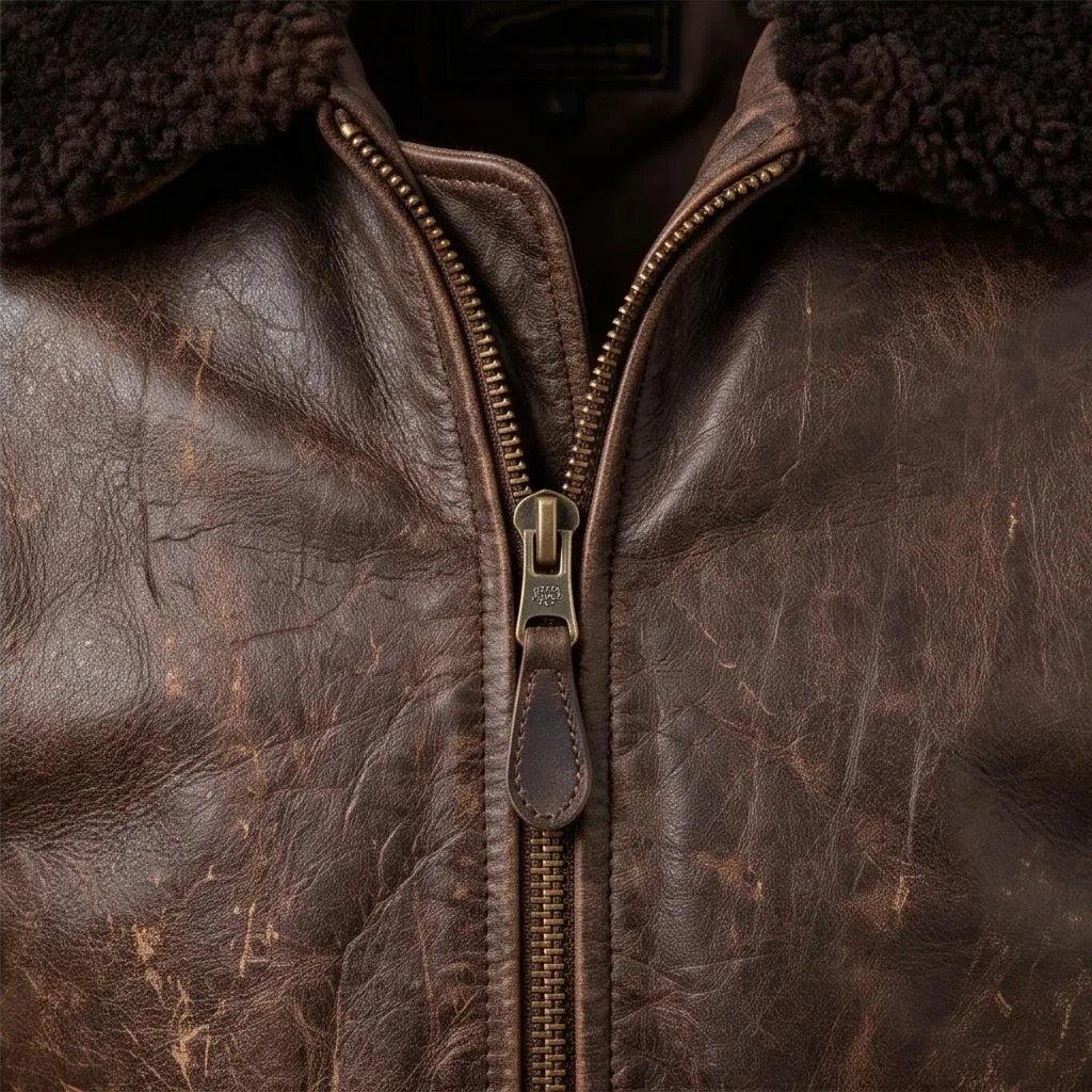 Women’s Vintage Brown Weathered Leather Flight Jacket - Image 2