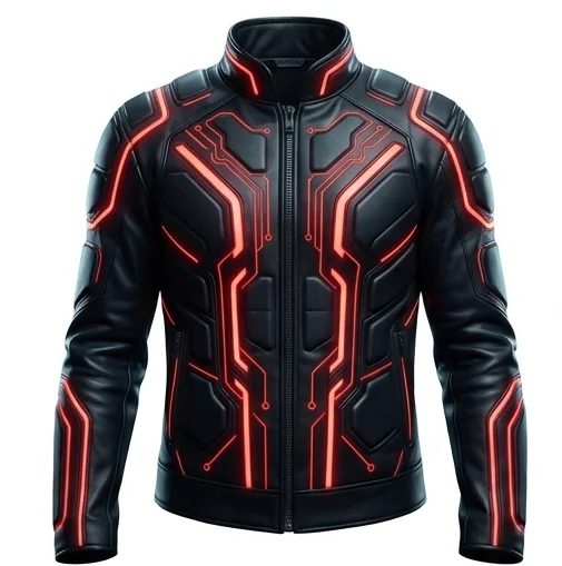 Tron Ares Inspired Black Leather Racing Jacket with Red Accents - Image 8