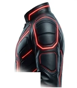 Tron Ares Inspired Black Leather Racing Jacket with Red Accents - Image 7