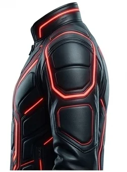 Tron Ares Inspired Black Leather Racing Jacket with Red Accents - Image 5