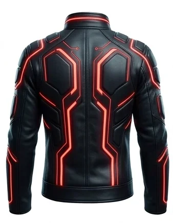 Tron Ares Inspired Black Leather Racing Jacket with Red Accents - Image 4