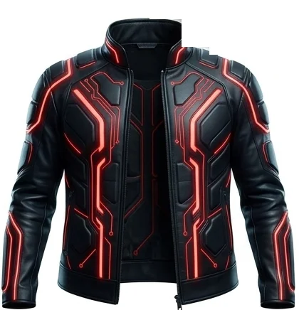Tron Ares Inspired Black Leather Racing Jacket with Red Accents - Image 2