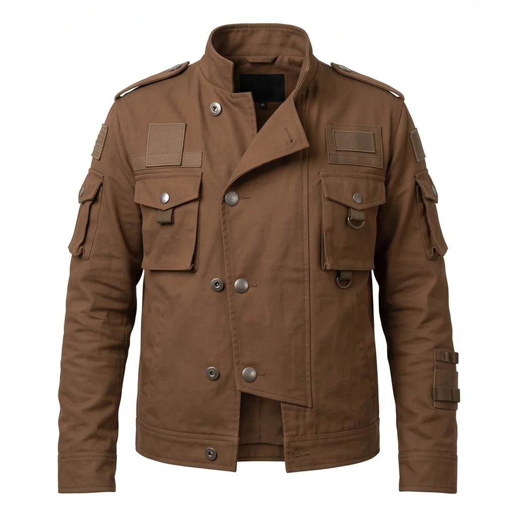 Men's Andor Cassian Inspired Brown Cotton Utility Military Jacket - Image 2