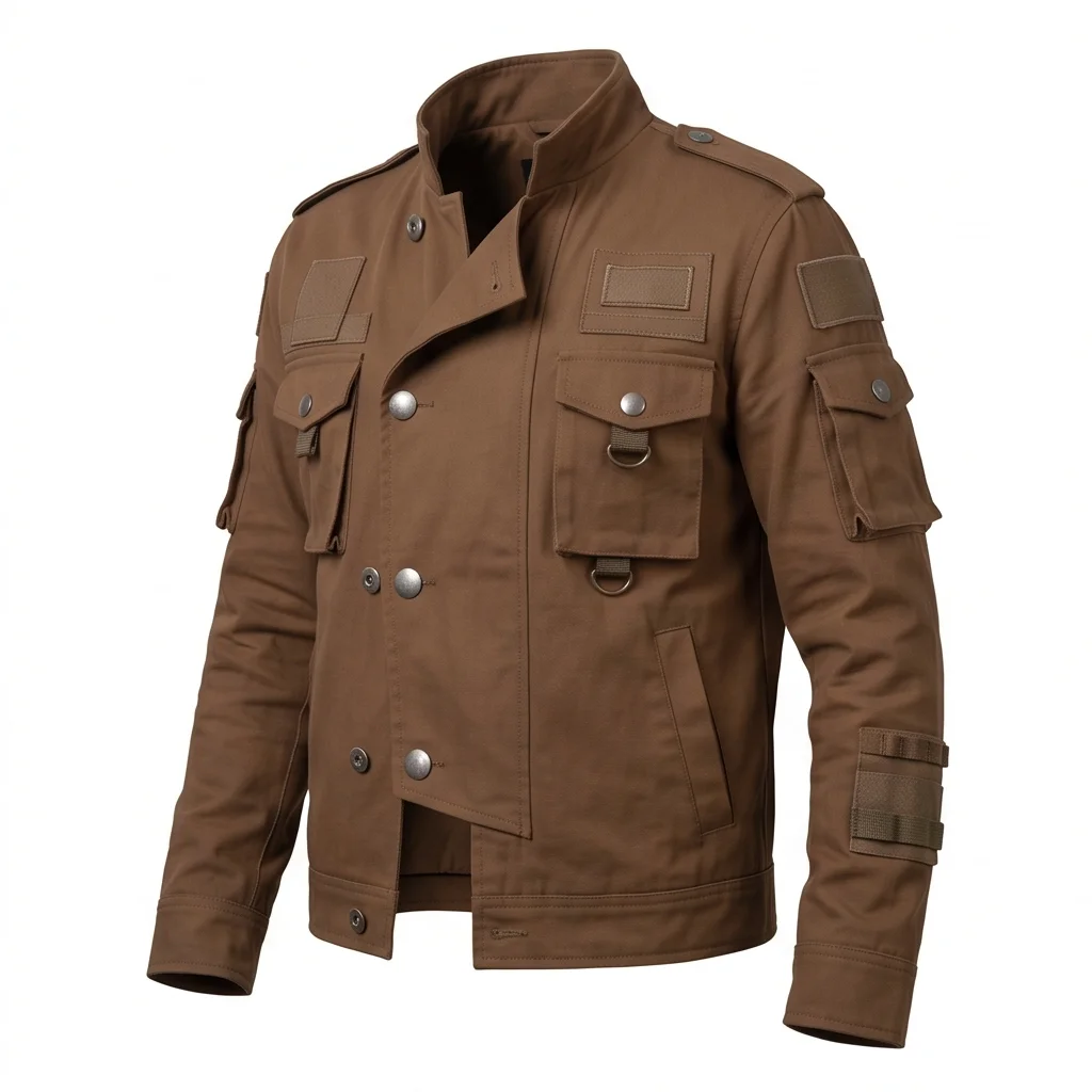 Men's Andor Cassian Inspired Brown Cotton Utility Military Jacket - Image 4