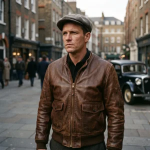 Sinners-Inspired 1930s Antique Brown Leather Bomber Jacket