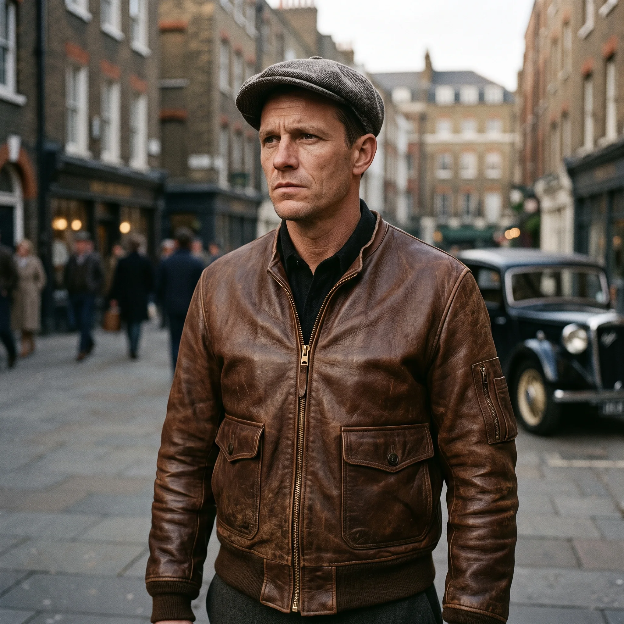 Sinners-Inspired 1930s Antique Brown Leather Bomber Jacket