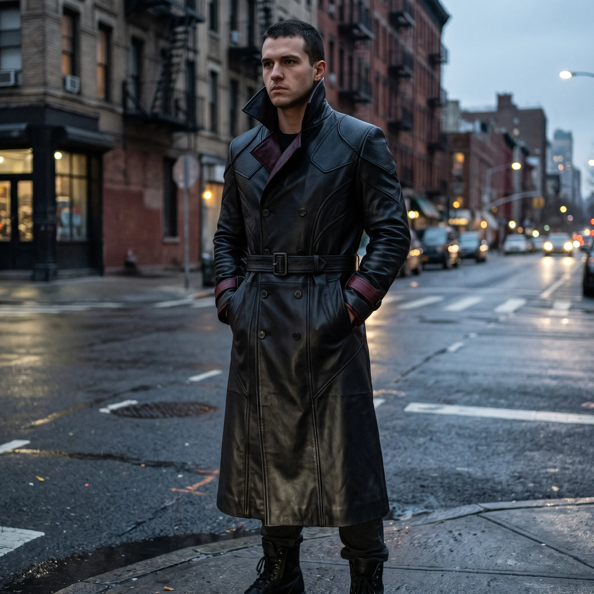 Men’s Spawn Inspired Black Leather Trench Coat