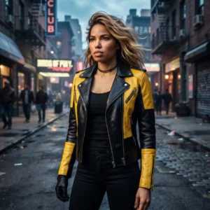 Black Canary Inspired Women's Yellow and Black Moto Leather Jacket