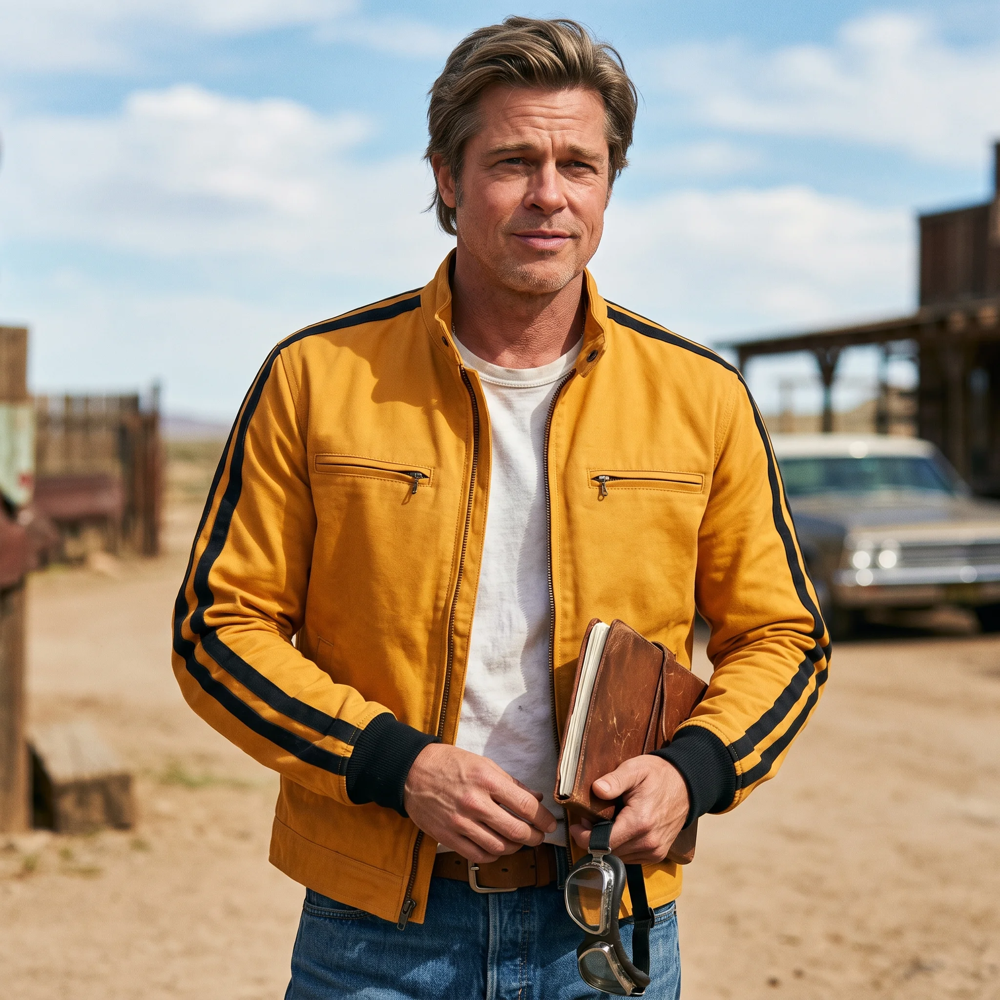 Cliff Booth Inspired Yellow Retro Cotton Racing Jacket