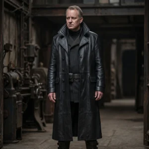 Men's Andor Luthen Rael Inspired Long Black Leather Trench Coat