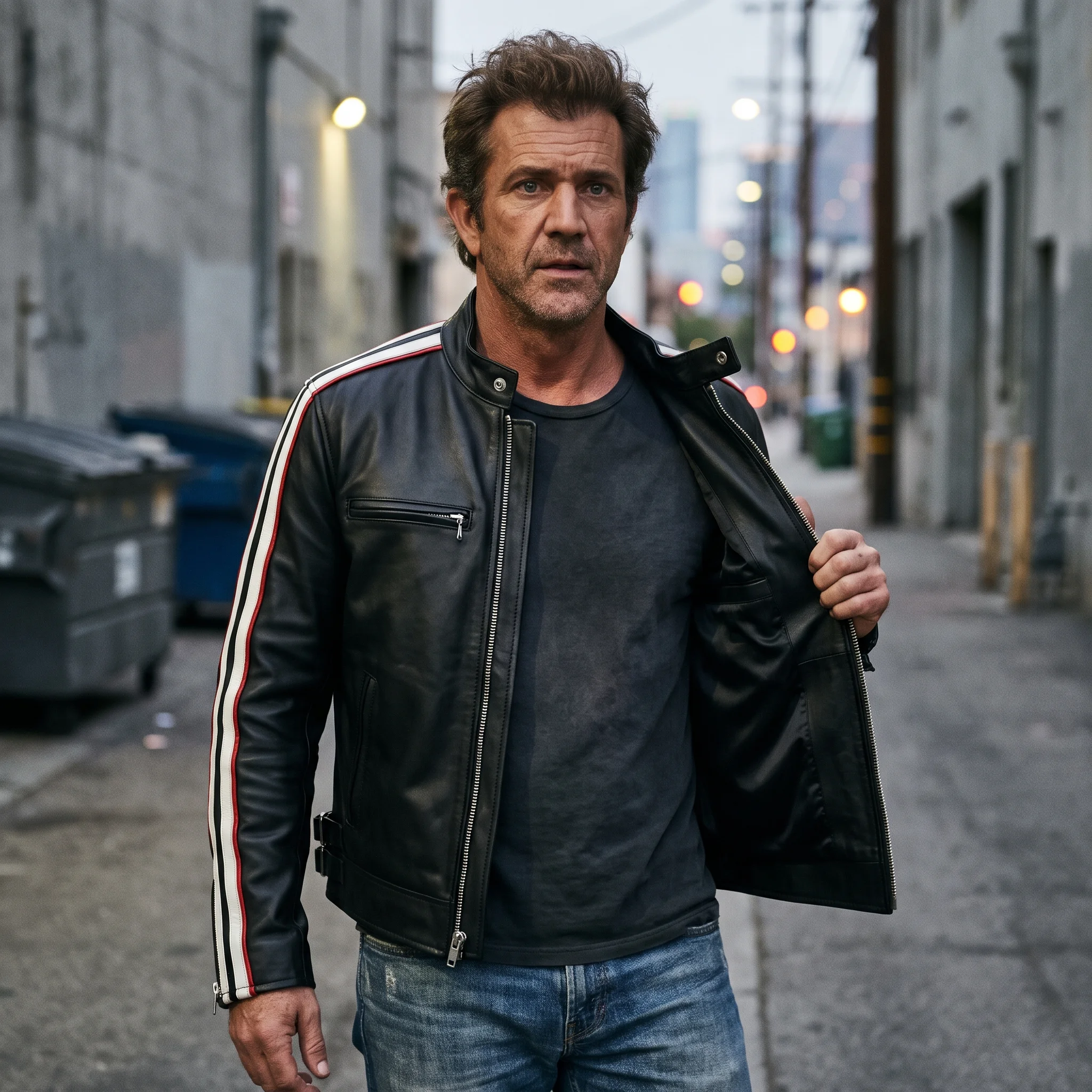 Martin Riggs Lethal Weapon Inspired Black Cafe Racer Leather Jacket