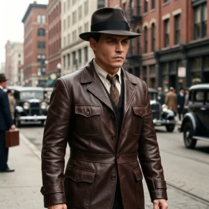 Public Enemies Inspired John Dillinger Brown Real Leather Belted Trench Coat