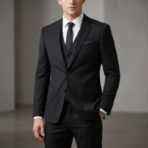 Men's Black Slim-Fit Three-Piece Suit – Blazer, Vest & Trousers