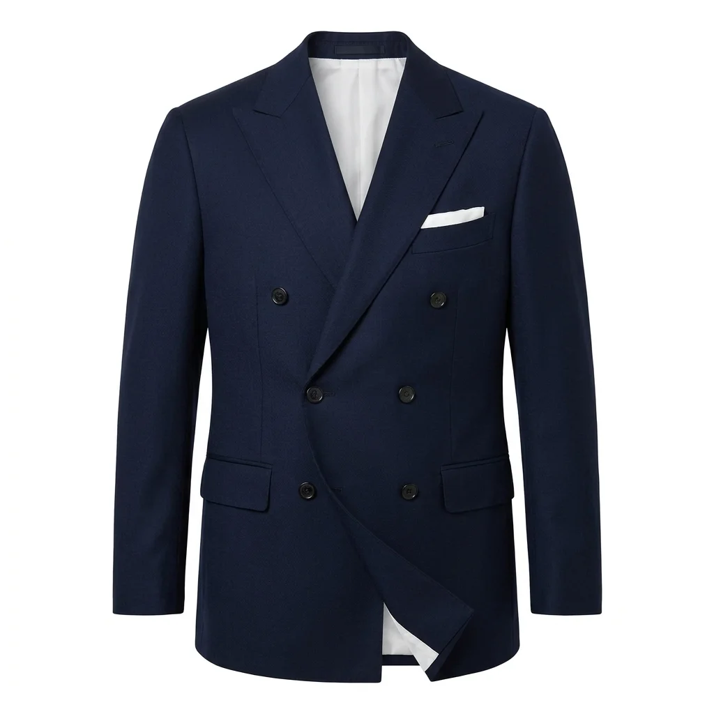 Classic Navy Blue Double-Breasted Suit Jacket & Trousers - Image 2