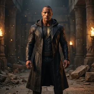 Black Adam Inspired Teth-Adam Hooded Black Leather Trench Coat