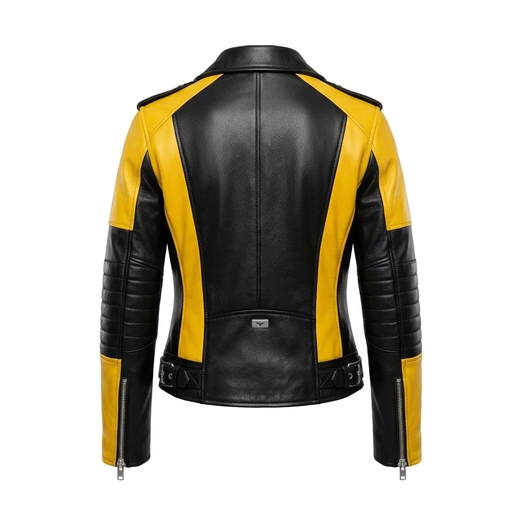 Black Canary Inspired Women's Yellow and Black Moto Leather Jacket - Image 3
