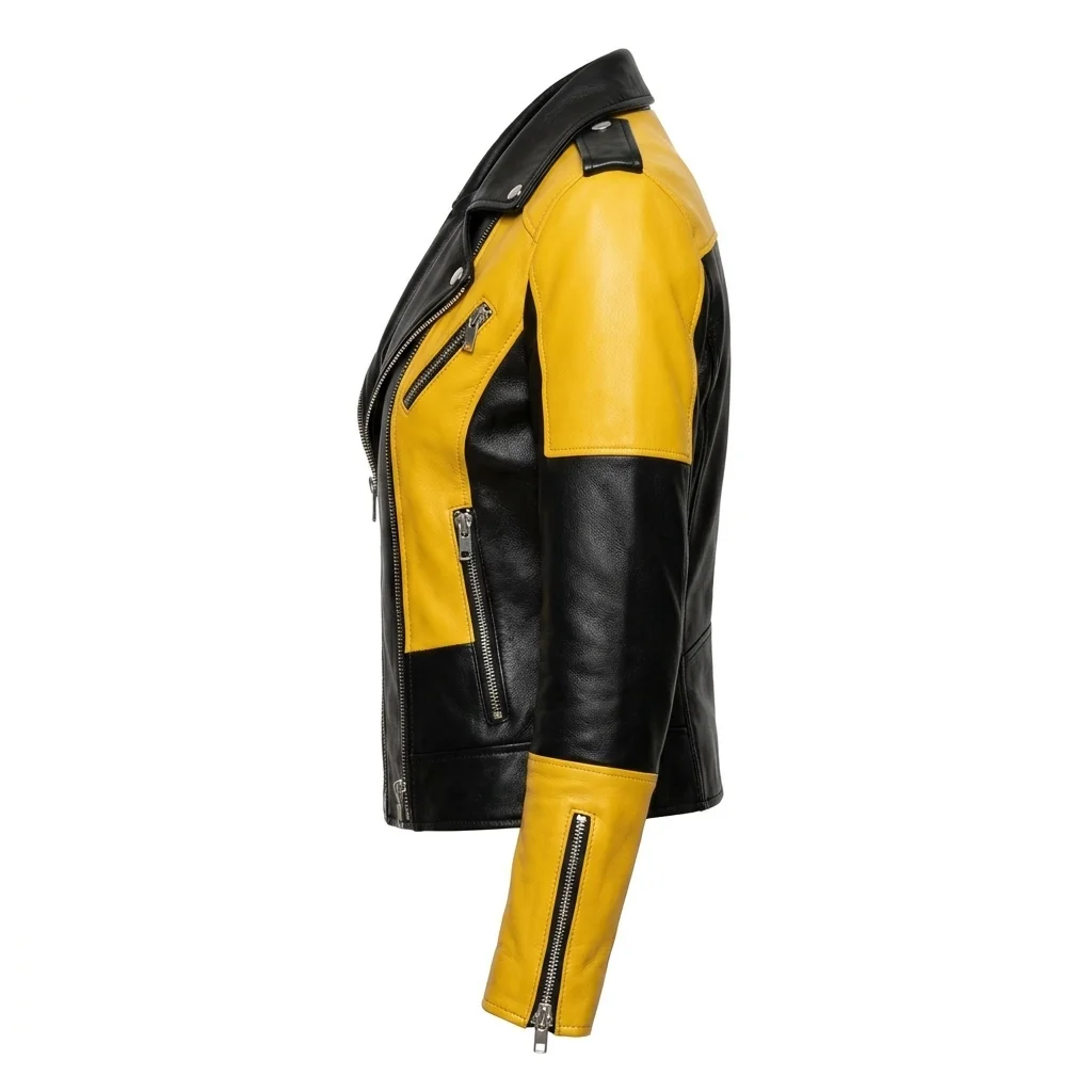 Black Canary Inspired Women's Yellow and Black Moto Leather Jacket - Image 4