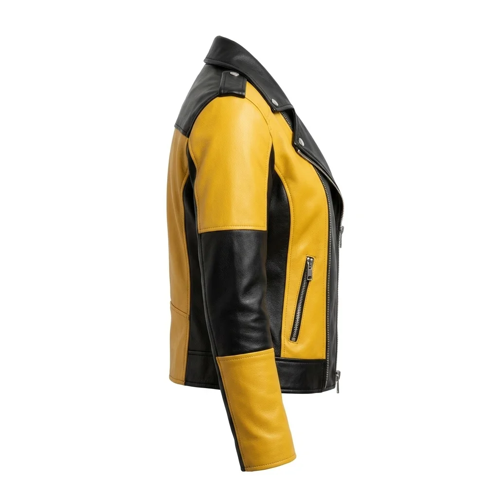 Black Canary Inspired Women's Yellow and Black Moto Leather Jacket - Image 5
