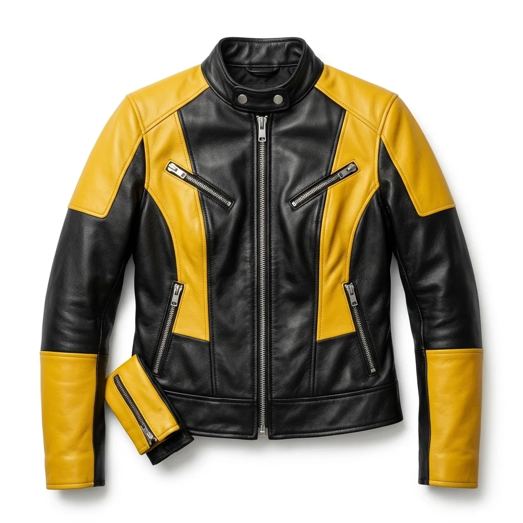 Black Canary Inspired Women's Yellow and Black Moto Leather Jacket - Image 2