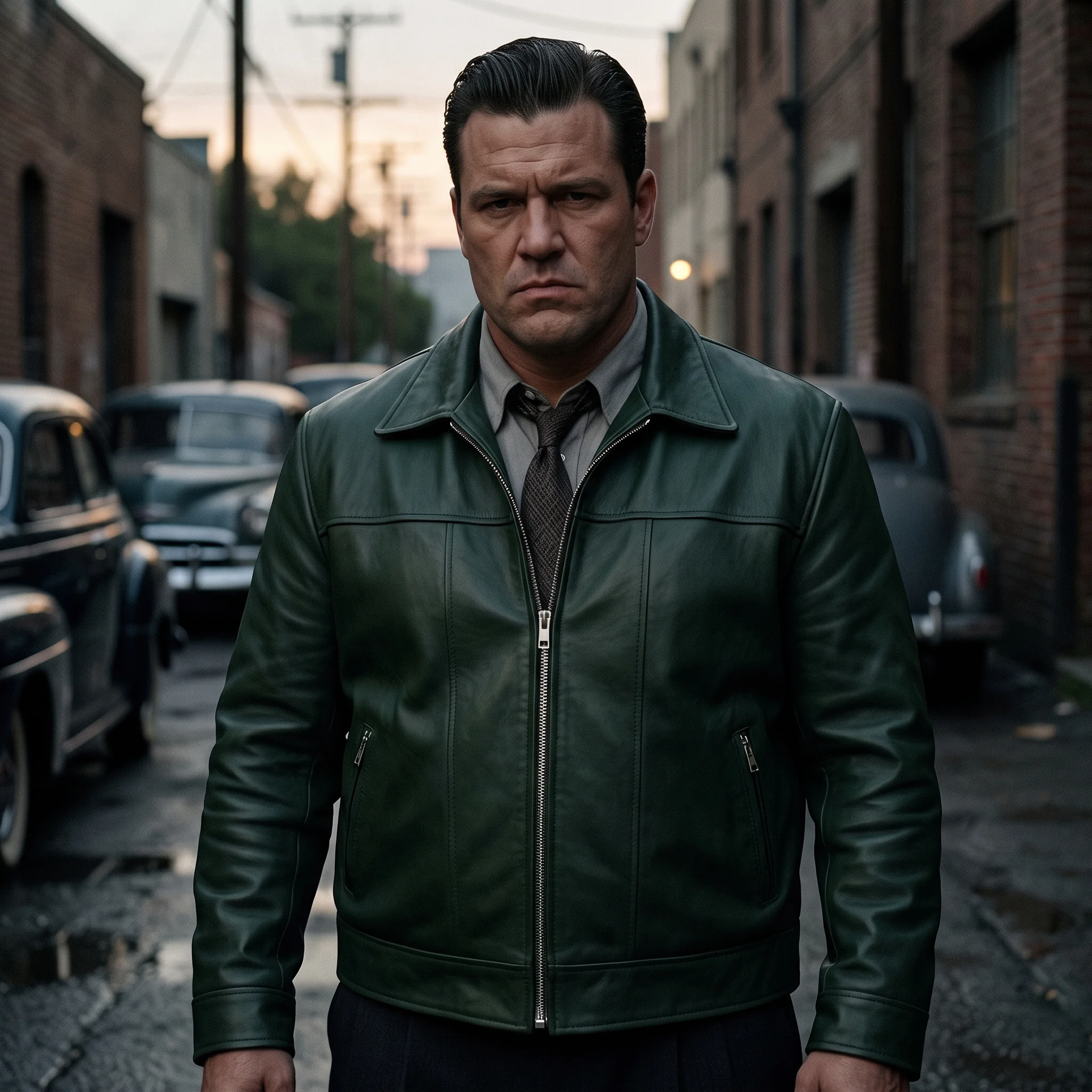 Men's L.A. Confidential Bud White Inspired Dark Green Leather Jacket