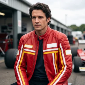Rush-Inspired Niki Red Leather Track Racing Jacket