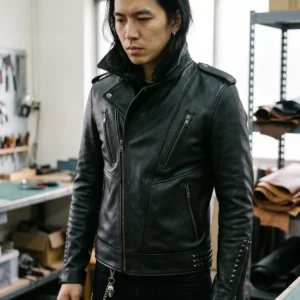 Stranger Things Eddie Munson Inspired Black Leather Moto Jacket