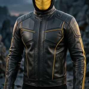 Scorpion Mortal Kombat 2 Inspired Black Leather Motorcycle Jacket