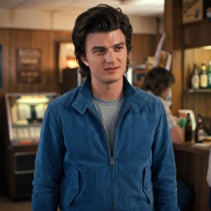 Steve Harrington Inspired Stranger Blue Suede Leather Jacket