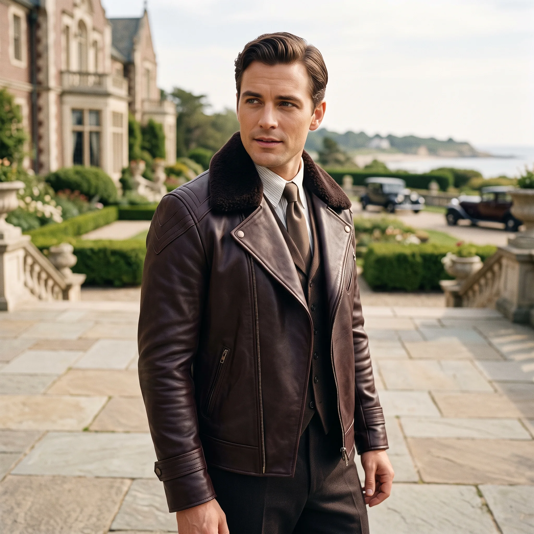 Jay Gatsby Inspired Men’s Brown Leather Jacket