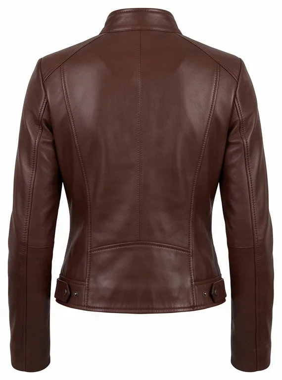 Kara Zor-El 2026 Inspired Women's Brown Cafe Racer Leather Jacket - Image 4