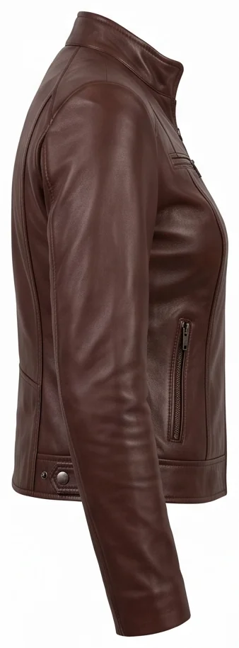 Kara Zor-El 2026 Inspired Women's Brown Cafe Racer Leather Jacket - Image 3