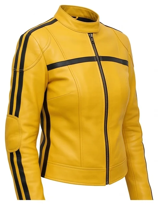 The Bride Inspired Women's Yellow Racing Leather Jacket - Image 6