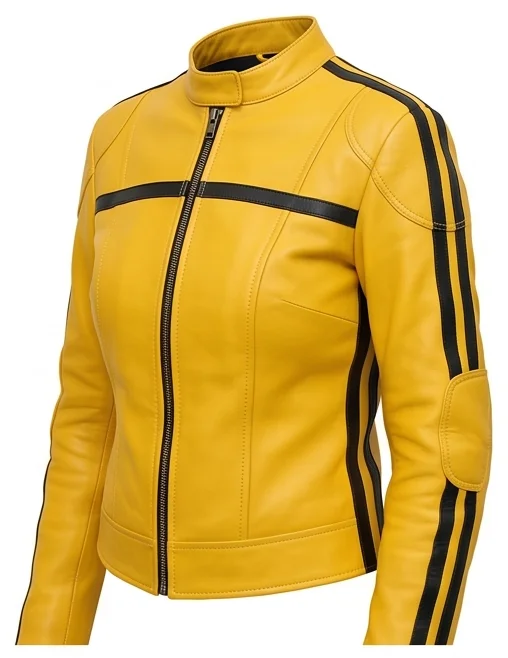 The Bride Inspired Women's Yellow Racing Leather Jacket - Image 4