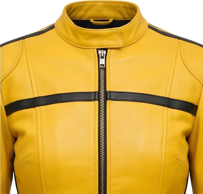 The Bride Inspired Women's Yellow Racing Leather Jacket - Image 2