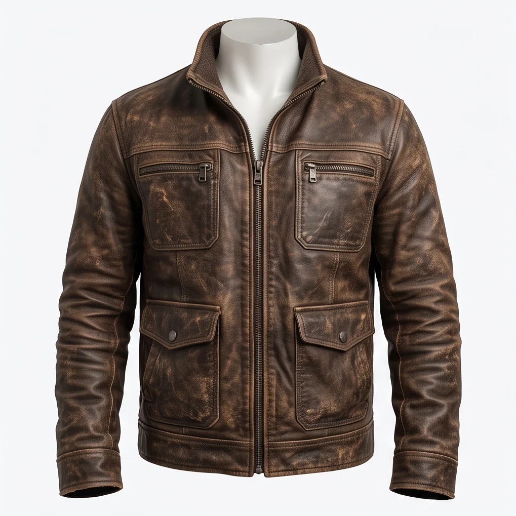 Weapons 2026 Inspired Distressed Brown Leather Jacket - Image 2