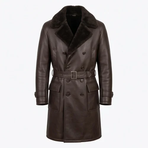 Road to Perdition Inspired Men's Double-Breasted Brown Leather Coat - Image 5